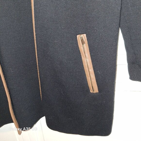 Colorblock Open-Front Cardigan With Faux Leather Trim Pockets By Charter Club Si - Picture 3 of 8